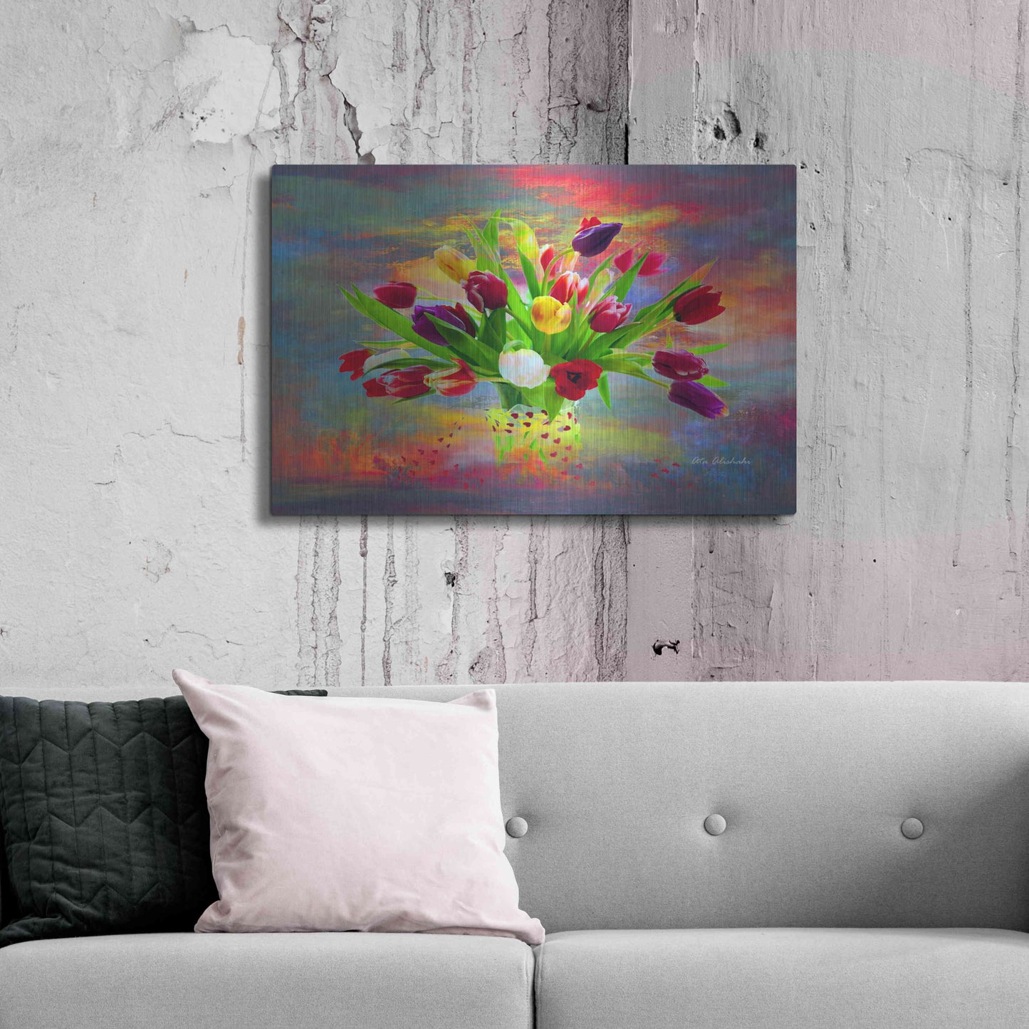 Luxe Metal Art 'Colorful Flowers 2' by Ata Alishahi, Metal Wall Art,36x24