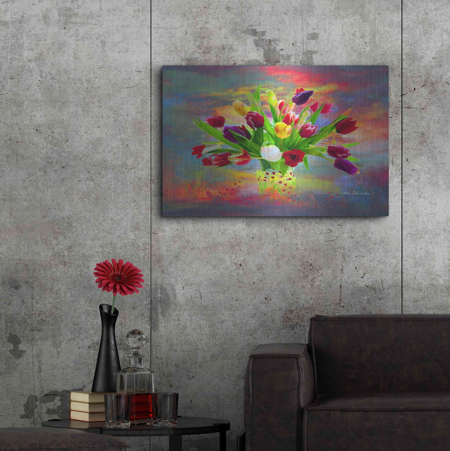 Luxe Metal Art 'Colorful Flowers 2' by Ata Alishahi, Metal Wall Art,36x24