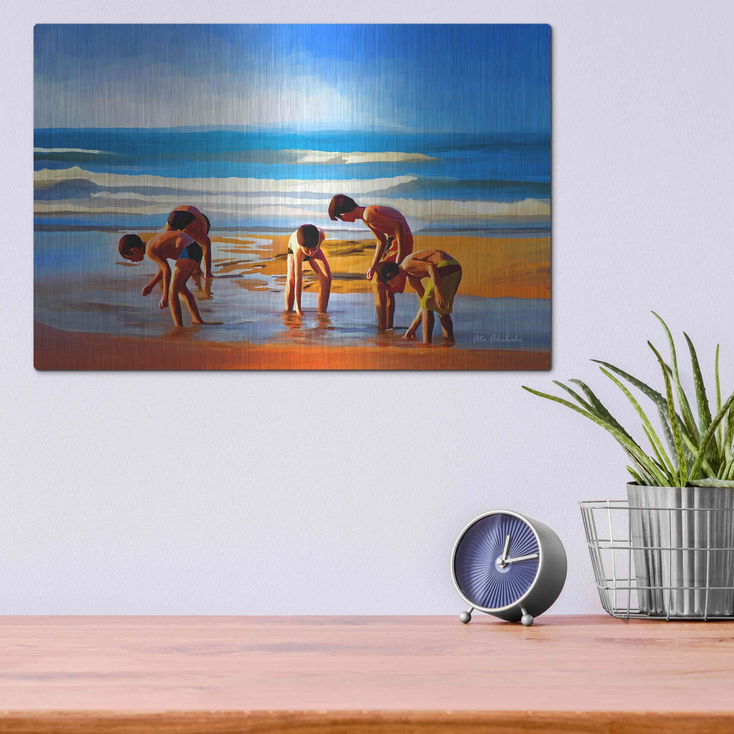 Luxe Metal Art ' Kids At The Beach ' by Ata Alishahi, Metal Wall Art,16x12