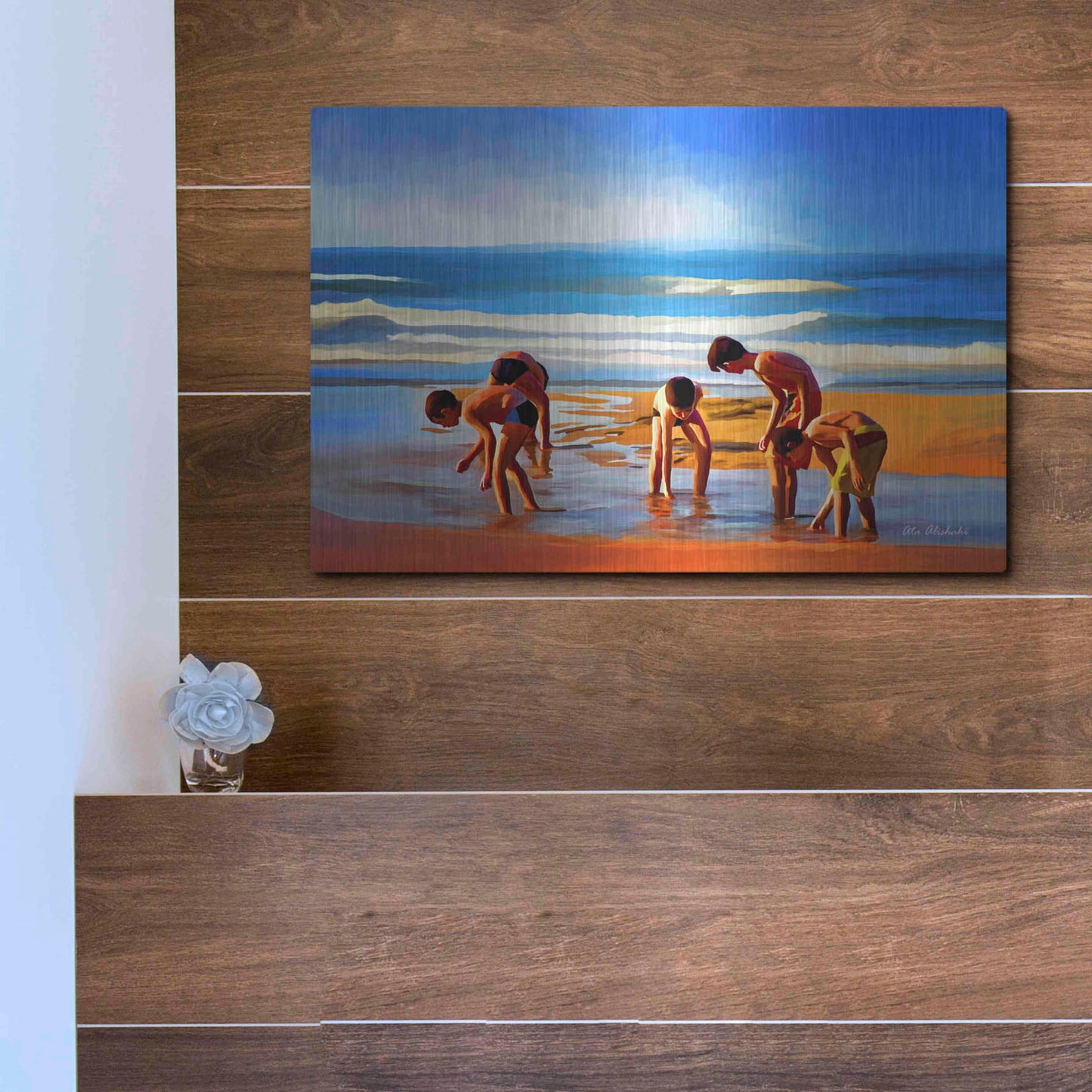 Luxe Metal Art ' Kids At The Beach ' by Ata Alishahi, Metal Wall Art,16x12