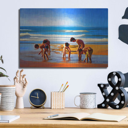 Luxe Metal Art ' Kids At The Beach ' by Ata Alishahi, Metal Wall Art,16x12