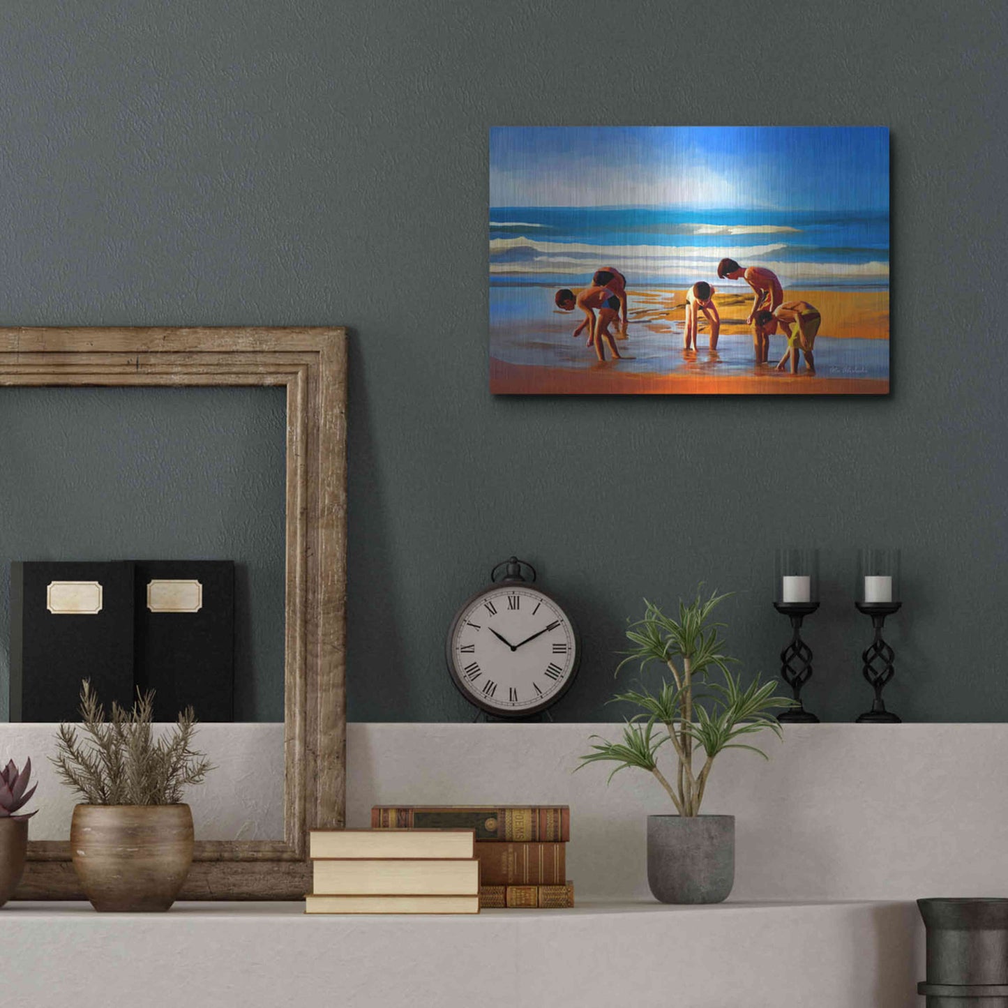 Luxe Metal Art ' Kids At The Beach ' by Ata Alishahi, Metal Wall Art,16x12