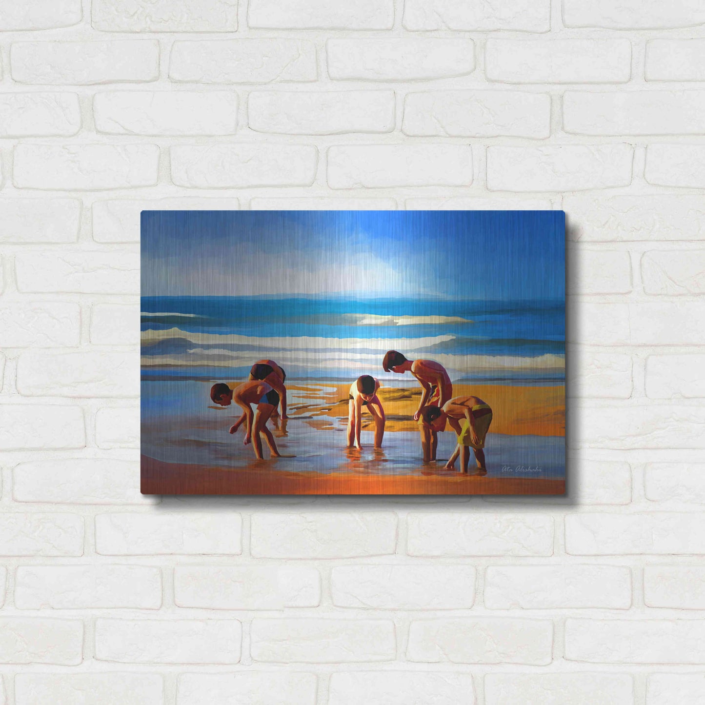 Luxe Metal Art ' Kids At The Beach ' by Ata Alishahi, Metal Wall Art,24x16