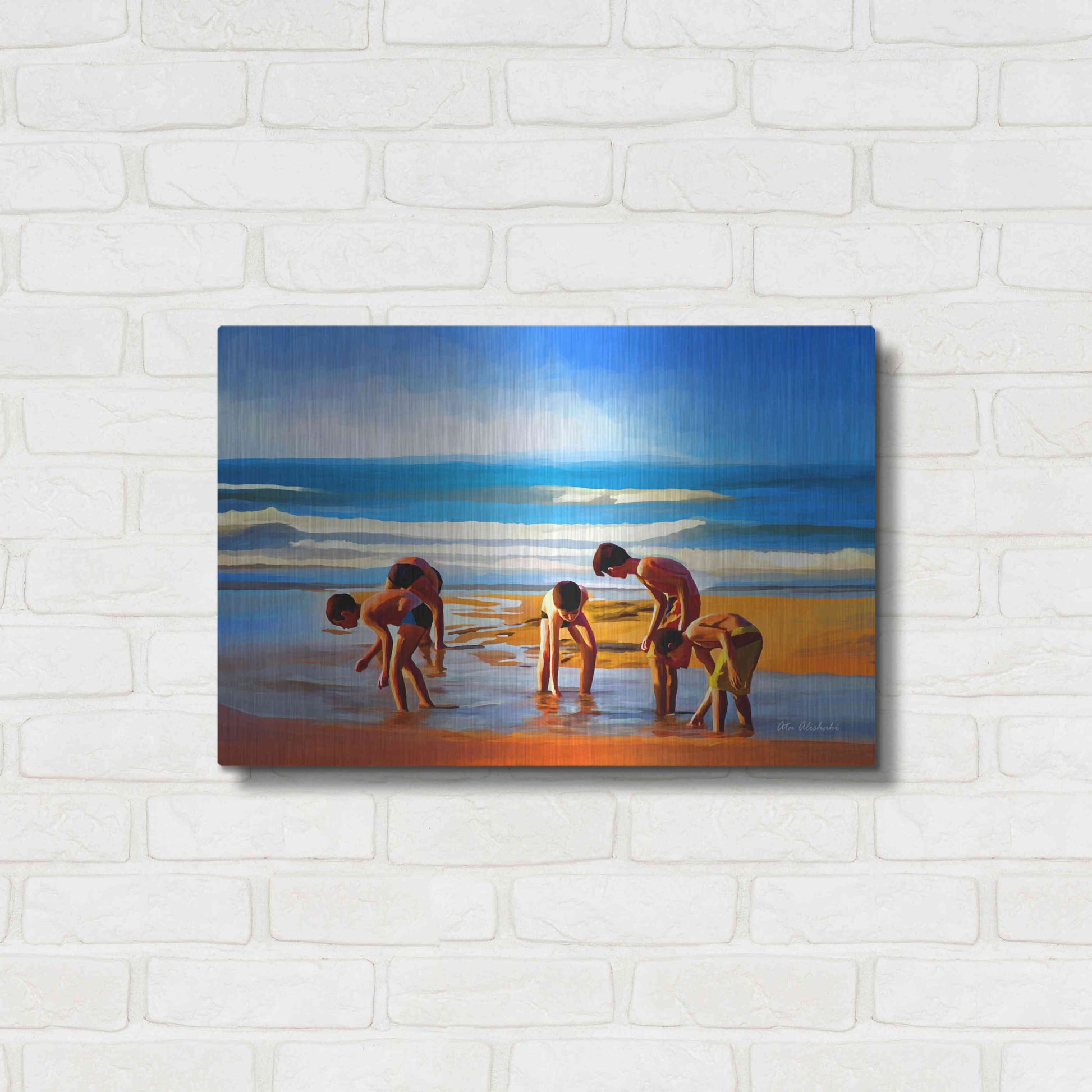 Luxe Metal Art ' Kids At The Beach ' by Ata Alishahi, Metal Wall Art,24x16