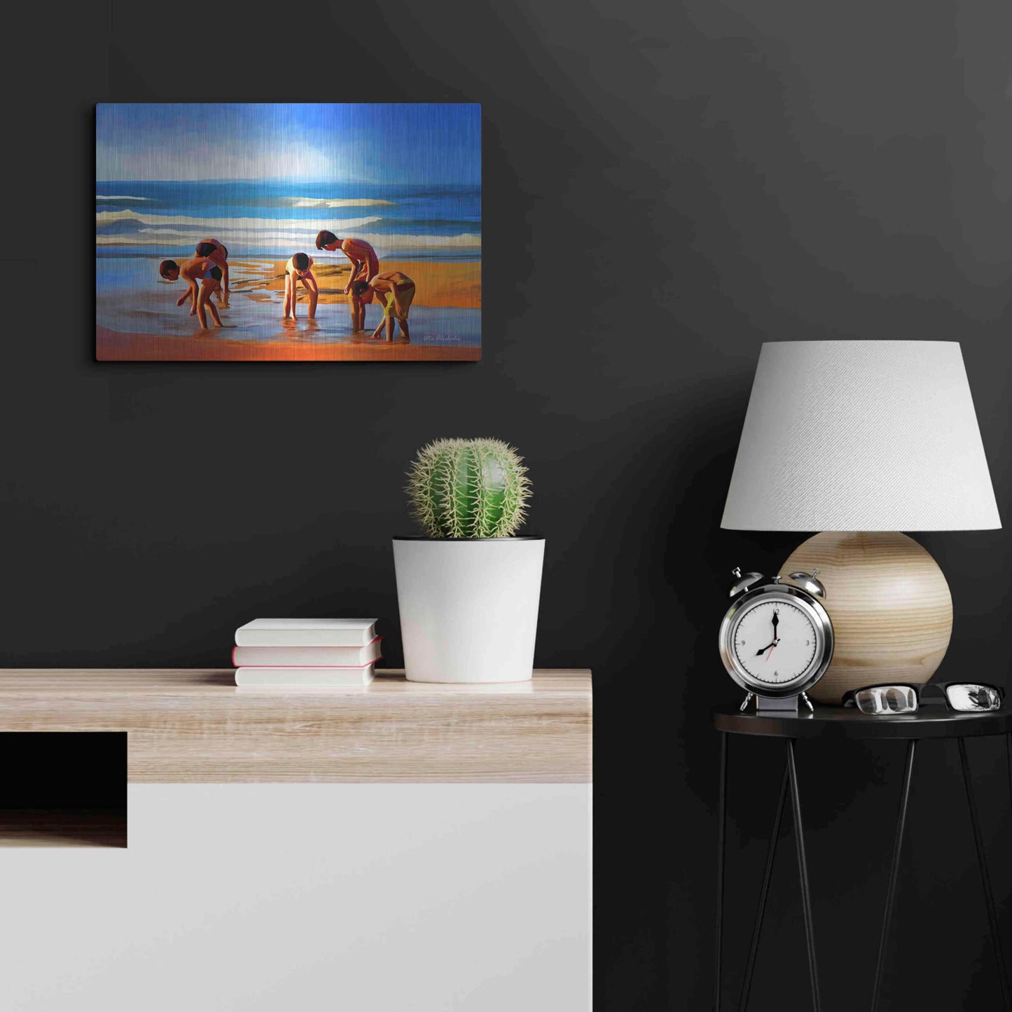 Luxe Metal Art ' Kids At The Beach ' by Ata Alishahi, Metal Wall Art,24x16
