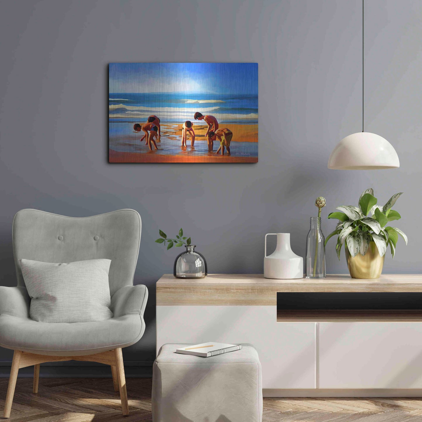 Luxe Metal Art ' Kids At The Beach ' by Ata Alishahi, Metal Wall Art,24x16