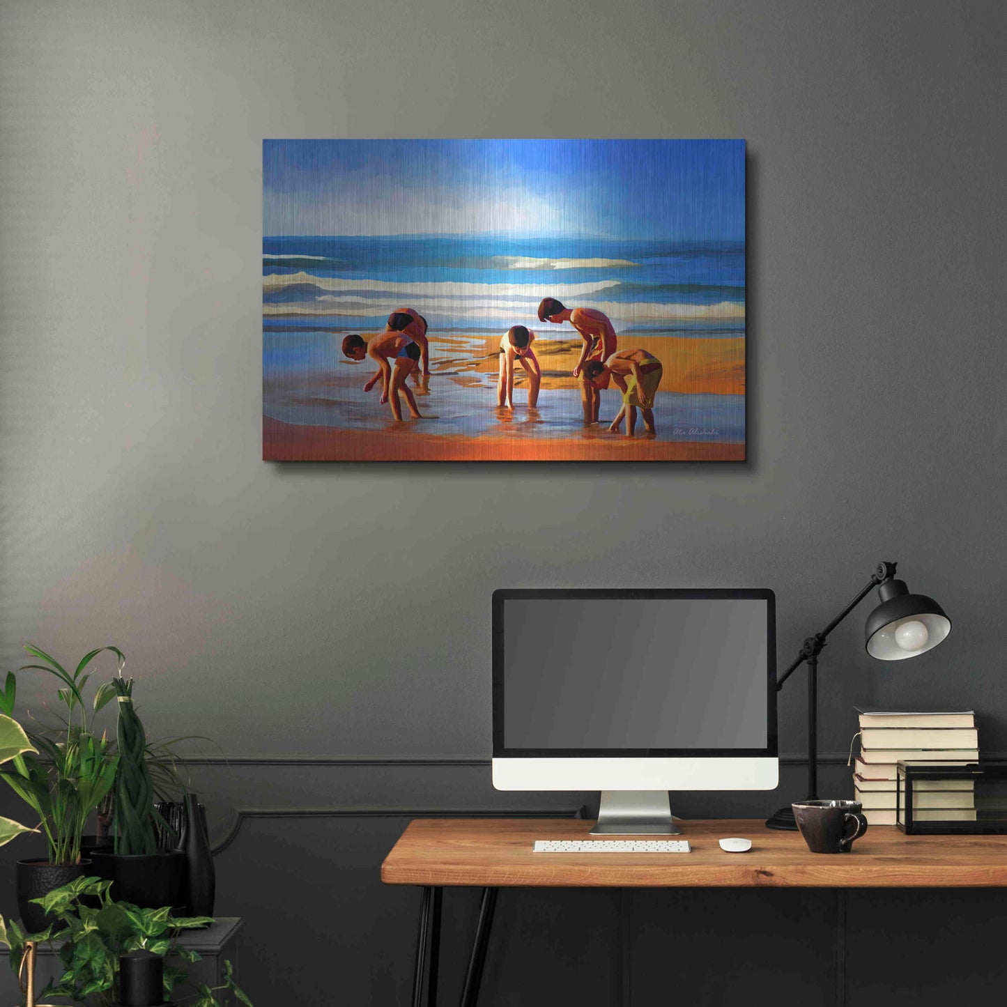 Luxe Metal Art ' Kids At The Beach ' by Ata Alishahi, Metal Wall Art,36x24