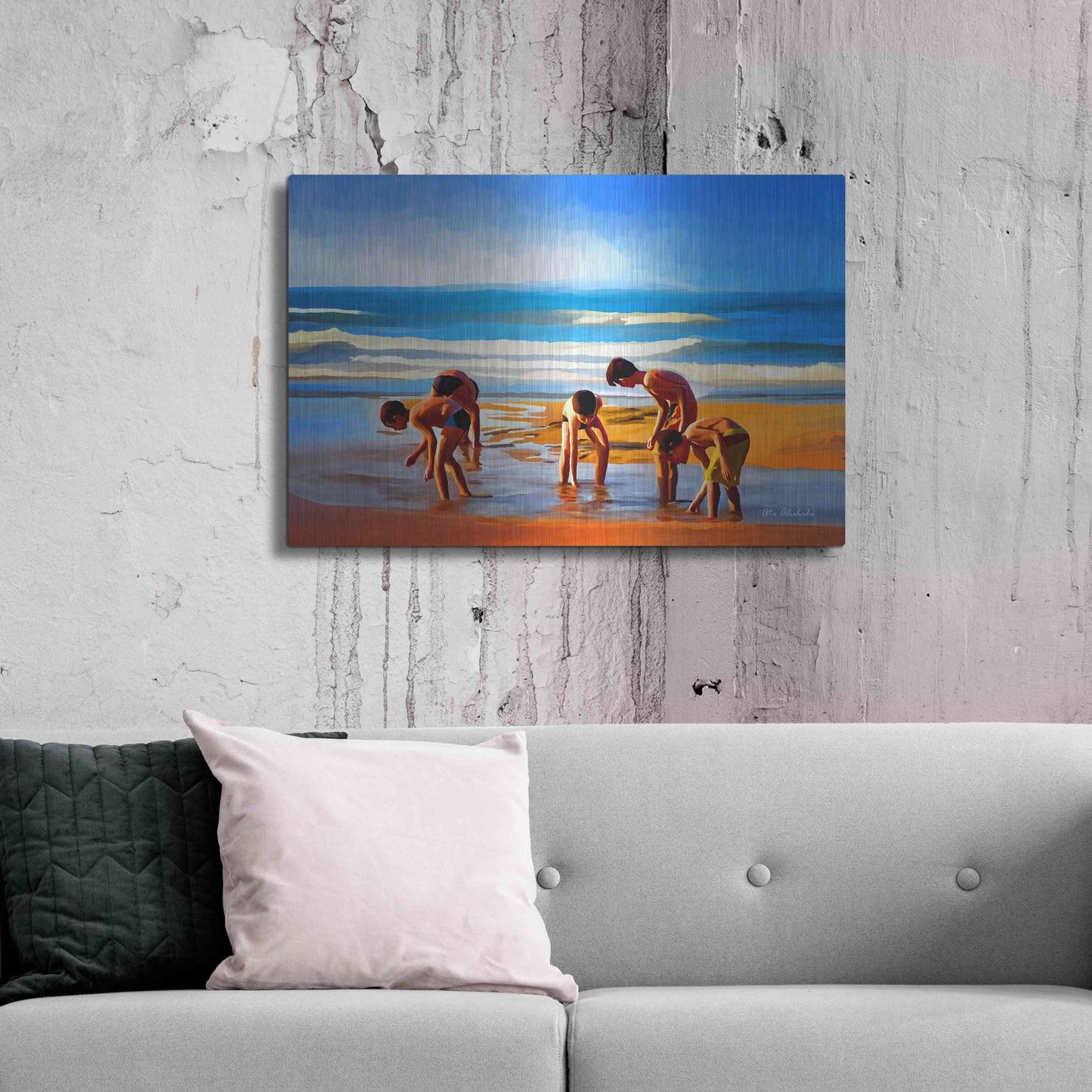 Luxe Metal Art ' Kids At The Beach ' by Ata Alishahi, Metal Wall Art,36x24