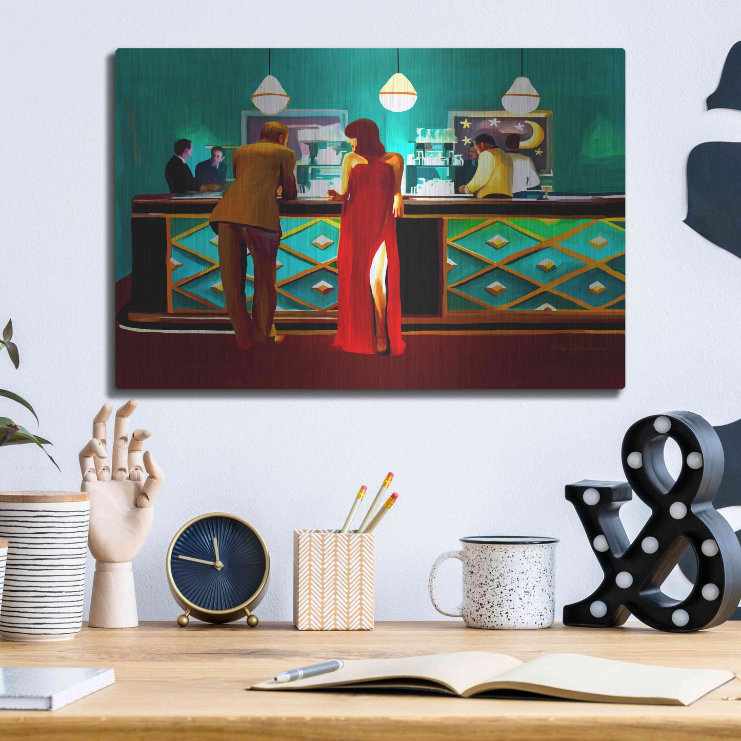 Luxe Metal Art 'Bar' by Ata Alishahi, Metal Wall Art,16x12