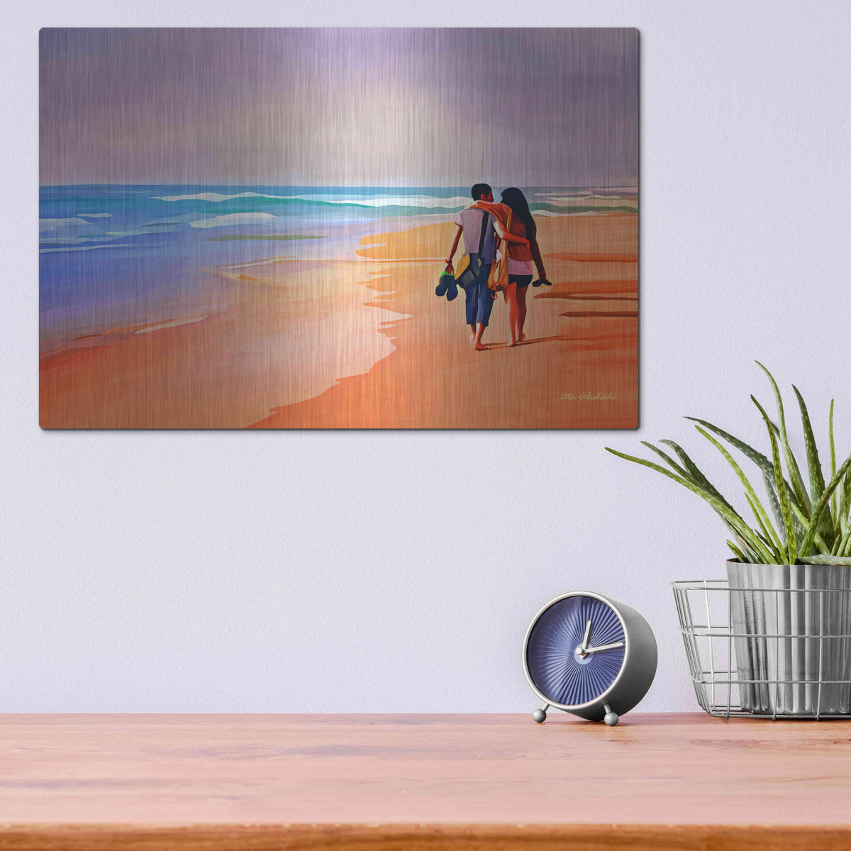 Luxe Metal Art 'Beach Walk' by Ata Alishahi, Metal Wall Art,16x12