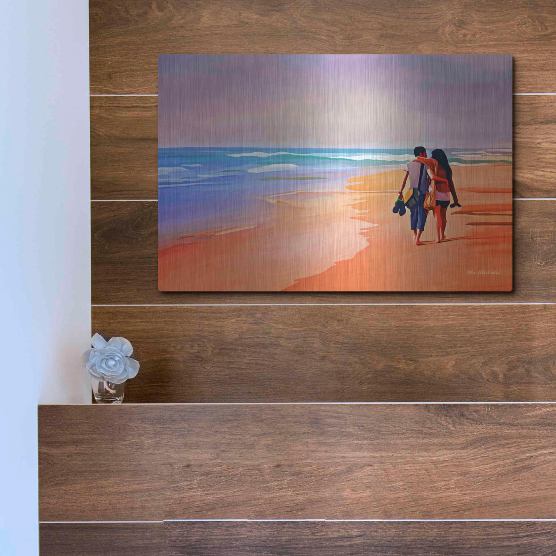 Luxe Metal Art 'Beach Walk' by Ata Alishahi, Metal Wall Art,16x12