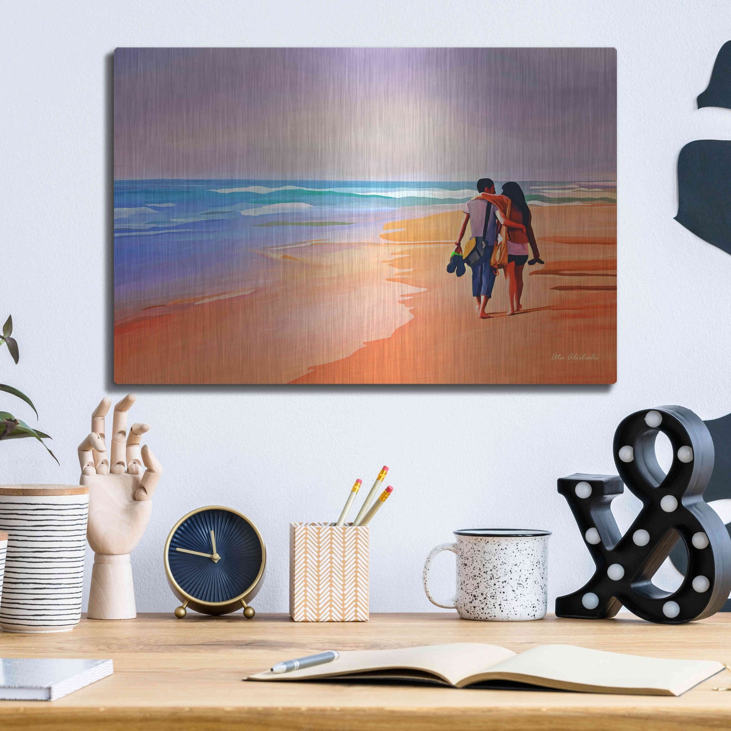Luxe Metal Art 'Beach Walk' by Ata Alishahi, Metal Wall Art,16x12