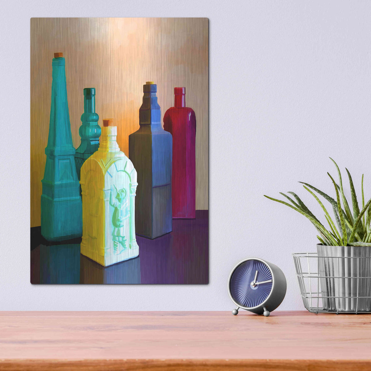 Luxe Metal Art 'Color Bottles' by Ata Alishahi, Metal Wall Art,12x16