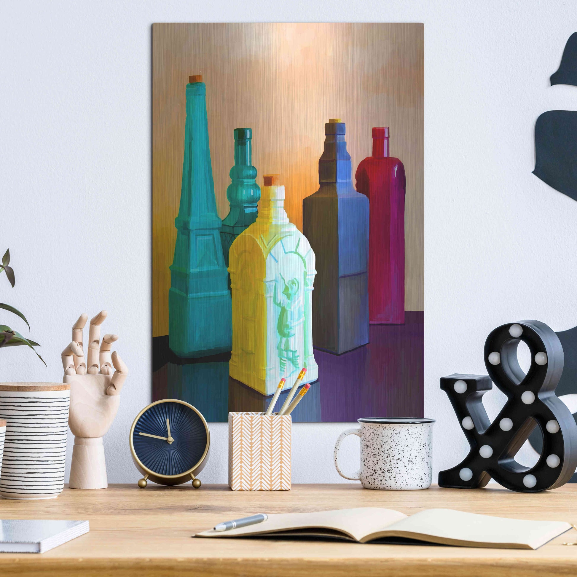 Luxe Metal Art 'Color Bottles' by Ata Alishahi, Metal Wall Art,12x16