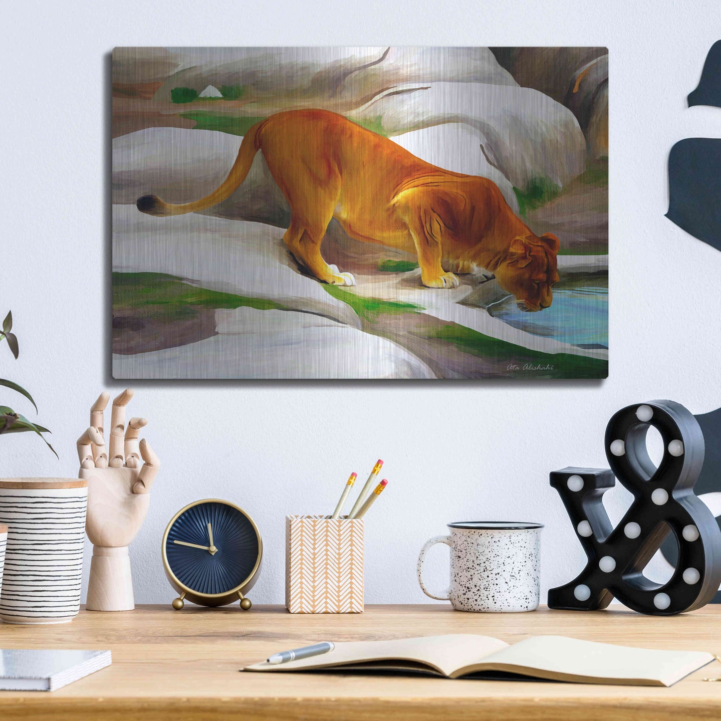 Luxe Metal Art 'Lioness' by Ata Alishahi, Metal Wall Art,16x12