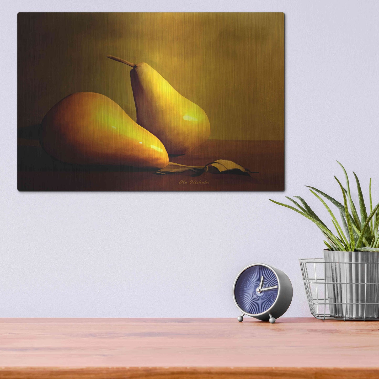 Luxe Metal Art 'Pears' by Ata Alishahi, Metal Wall Art,16x12