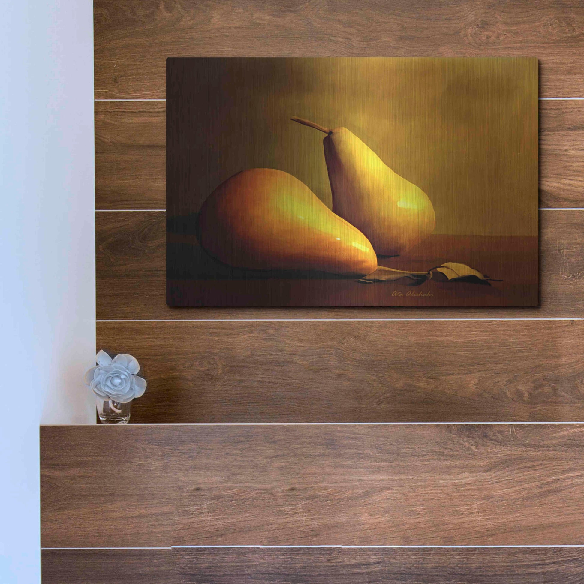 Luxe Metal Art 'Pears' by Ata Alishahi, Metal Wall Art,16x12