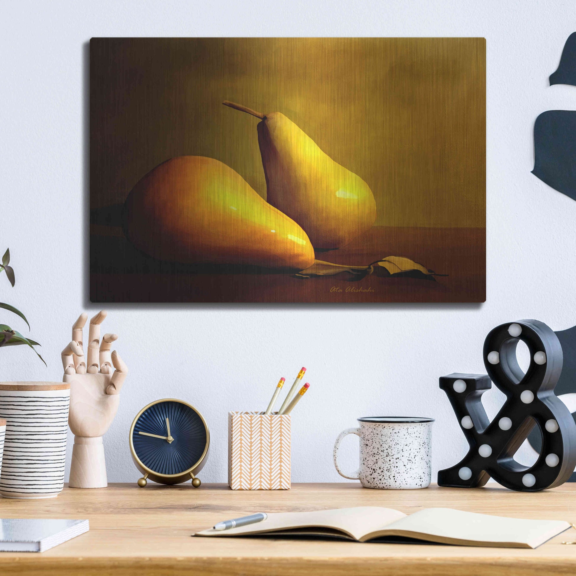 Luxe Metal Art 'Pears' by Ata Alishahi, Metal Wall Art,16x12