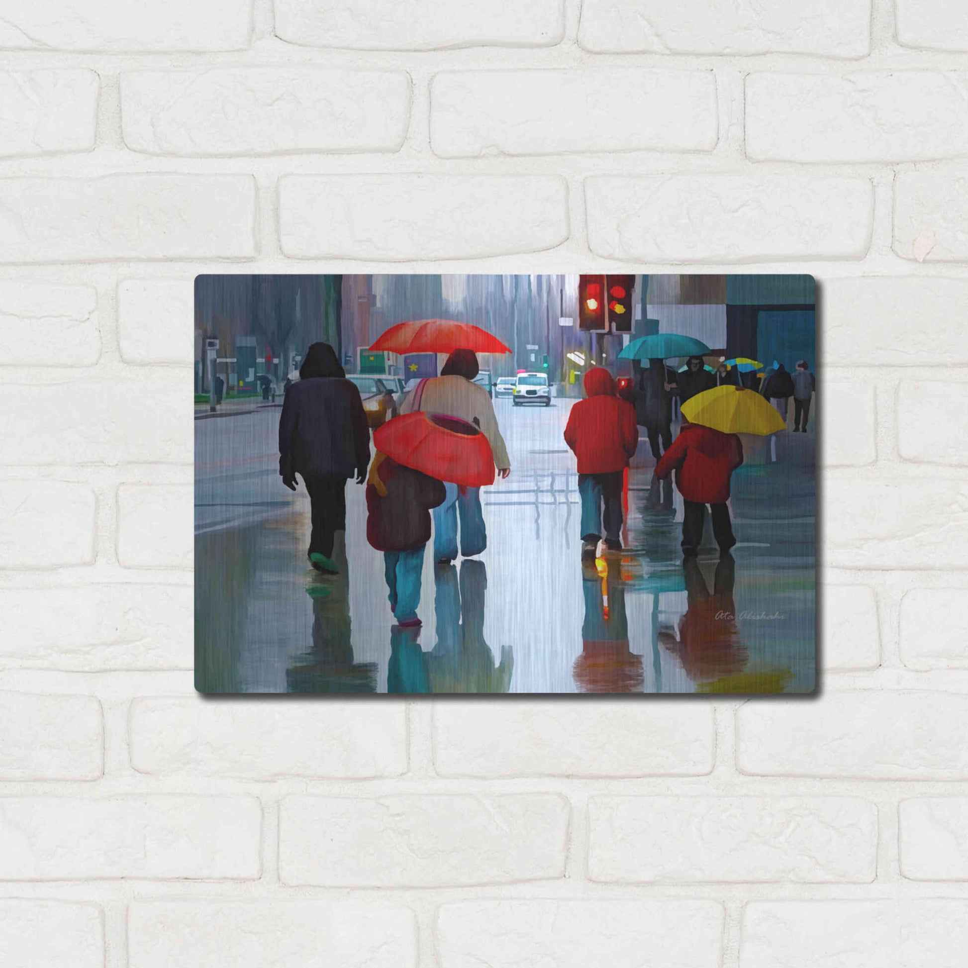 Luxe Metal Art 'Rainy Street' by Ata Alishahi, Metal Wall Art,16x12