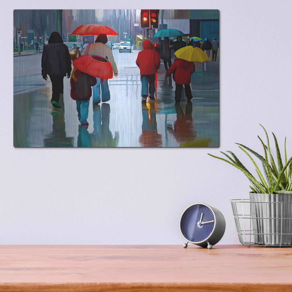 Luxe Metal Art 'Rainy Street' by Ata Alishahi, Metal Wall Art,16x12