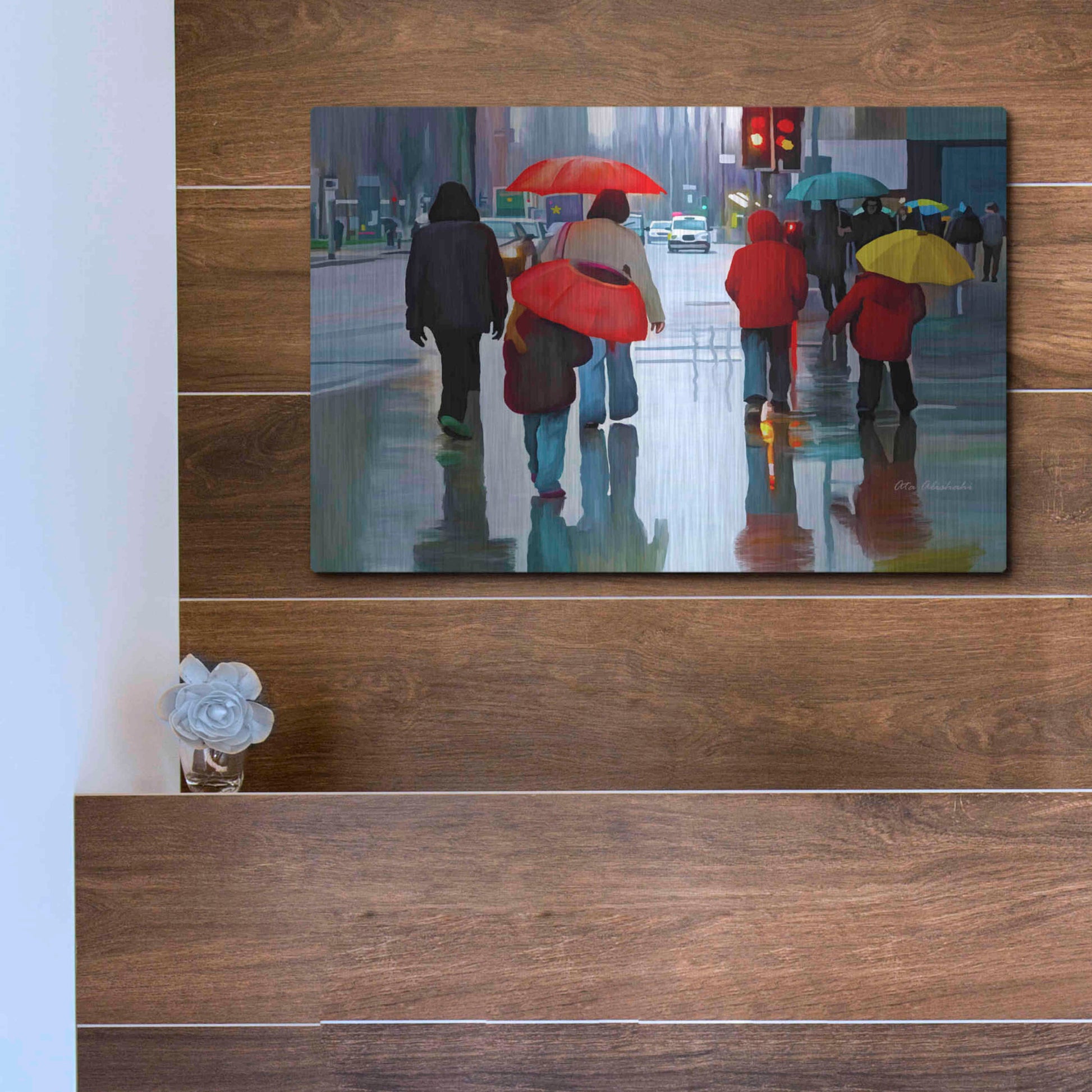 Luxe Metal Art 'Rainy Street' by Ata Alishahi, Metal Wall Art,16x12