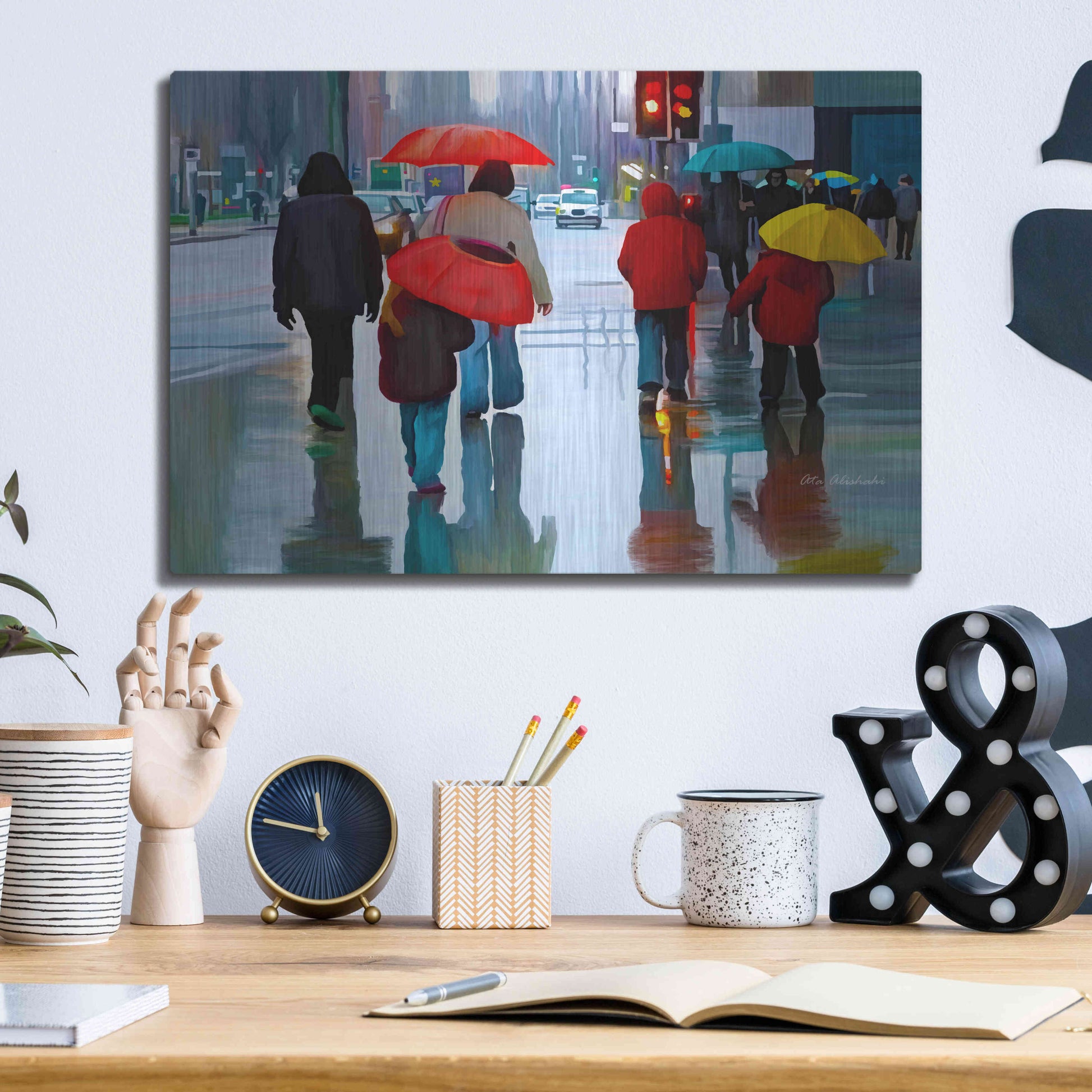 Luxe Metal Art 'Rainy Street' by Ata Alishahi, Metal Wall Art,16x12