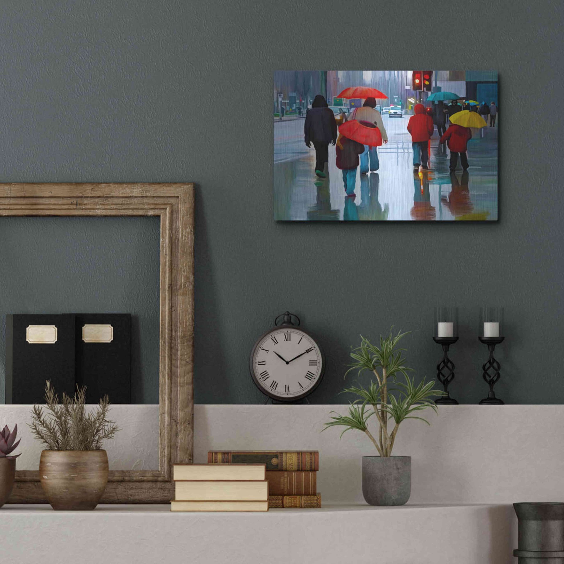 Luxe Metal Art 'Rainy Street' by Ata Alishahi, Metal Wall Art,16x12