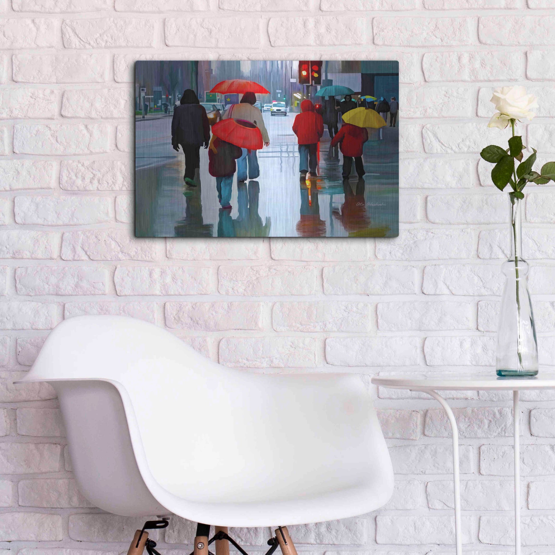 Luxe Metal Art 'Rainy Street' by Ata Alishahi, Metal Wall Art,24x16