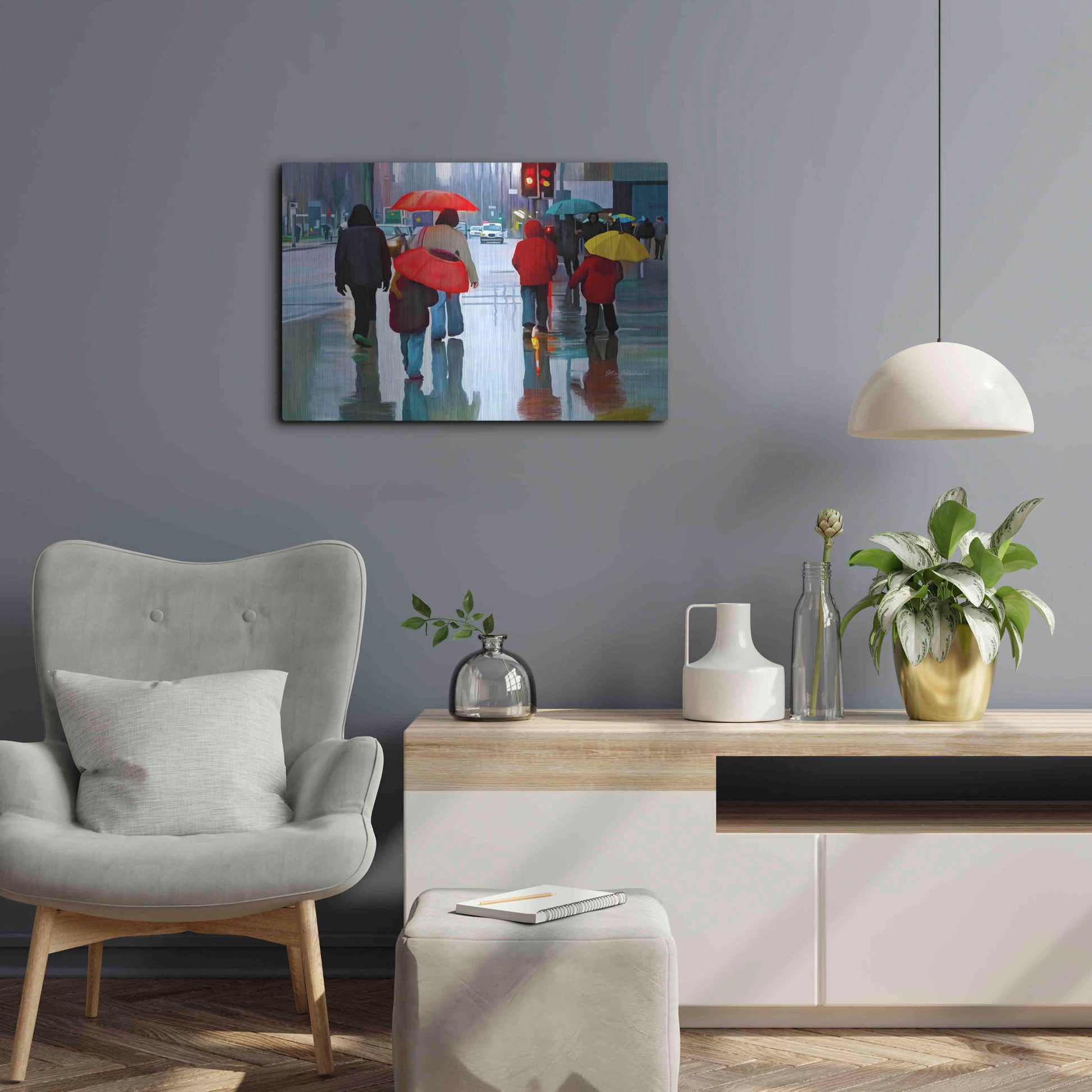 Luxe Metal Art 'Rainy Street' by Ata Alishahi, Metal Wall Art,24x16