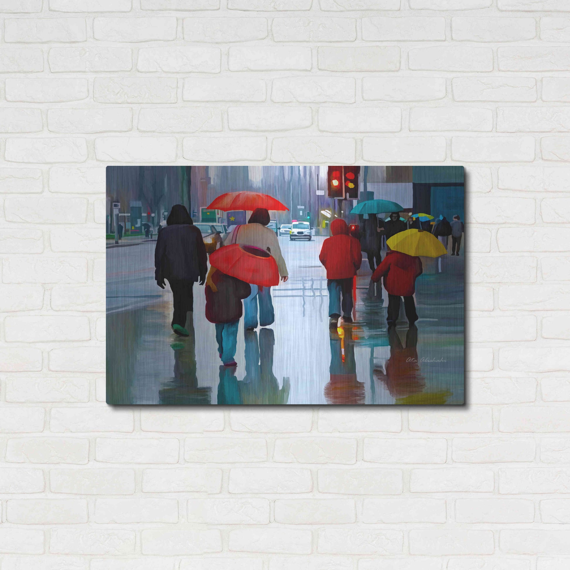 Luxe Metal Art 'Rainy Street' by Ata Alishahi, Metal Wall Art,36x24