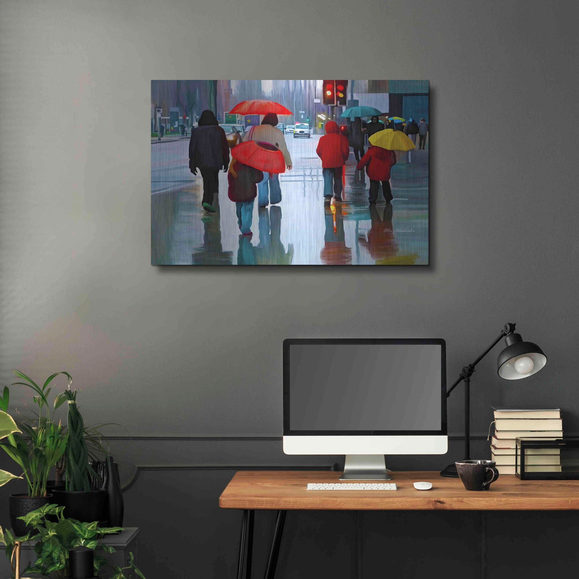 Luxe Metal Art 'Rainy Street' by Ata Alishahi, Metal Wall Art,36x24