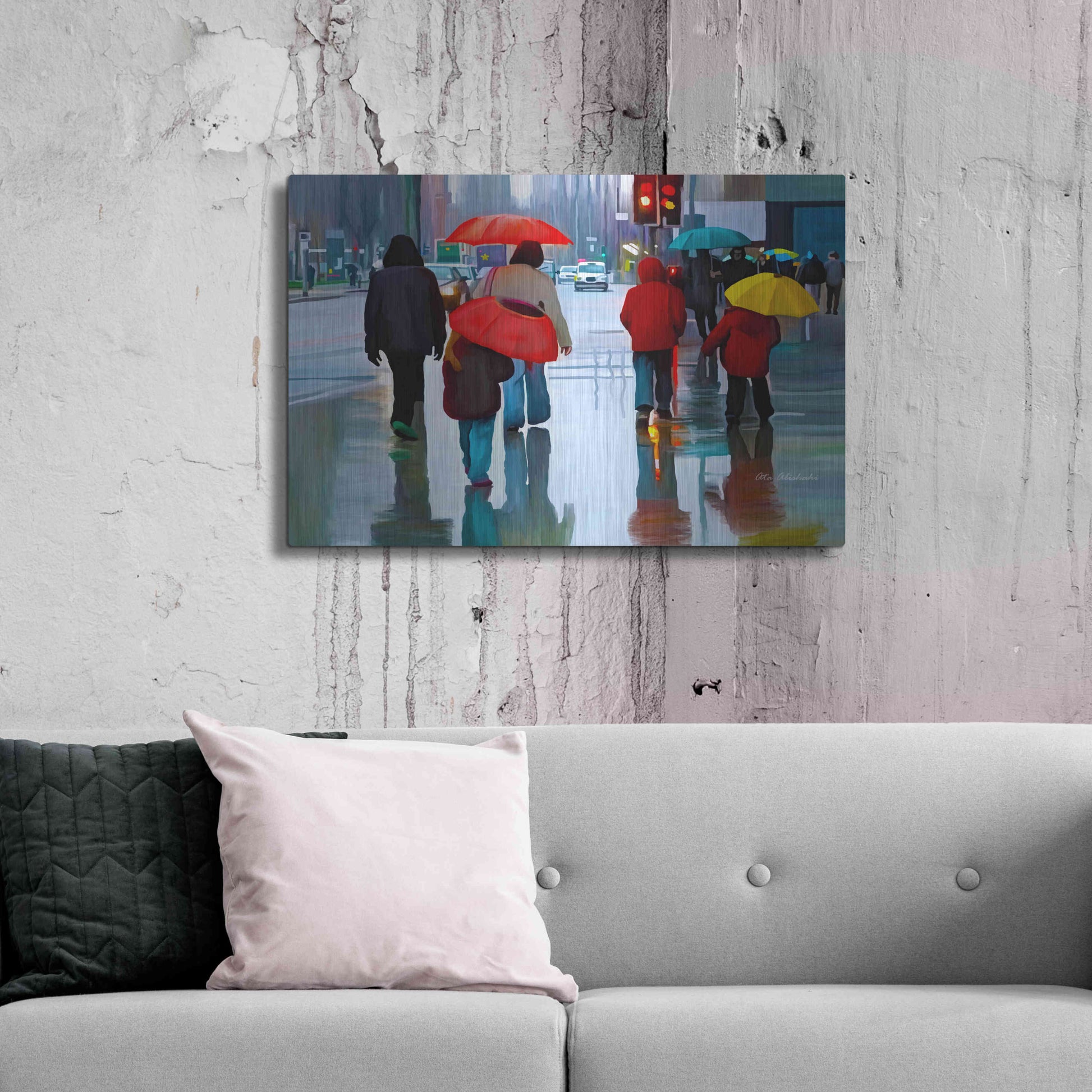 Luxe Metal Art 'Rainy Street' by Ata Alishahi, Metal Wall Art,36x24