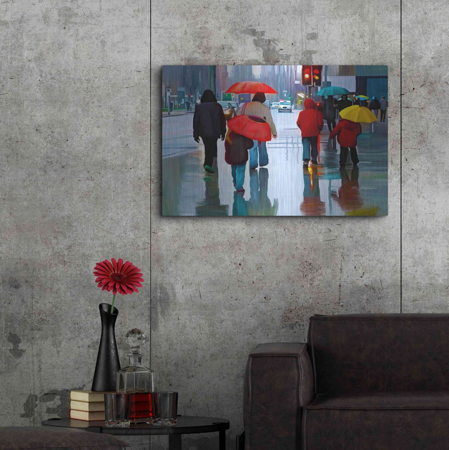 Luxe Metal Art 'Rainy Street' by Ata Alishahi, Metal Wall Art,36x24