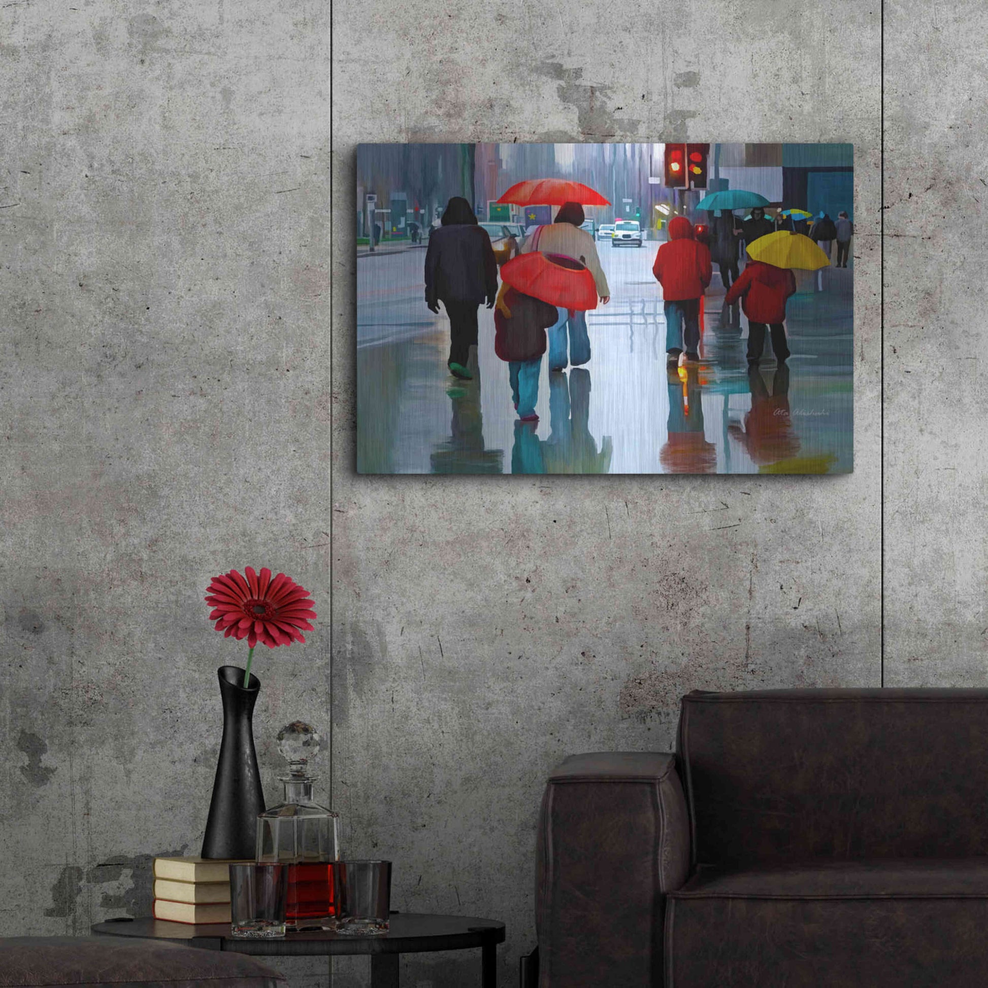 Luxe Metal Art 'Rainy Street' by Ata Alishahi, Metal Wall Art,36x24