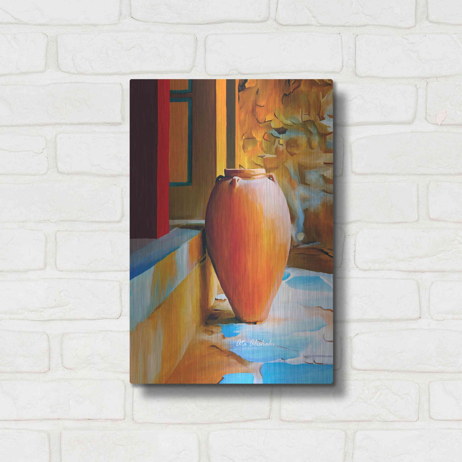 Luxe Metal Art 'Rustic Vase' by Ata Alishahi, Metal Wall Art,12x16