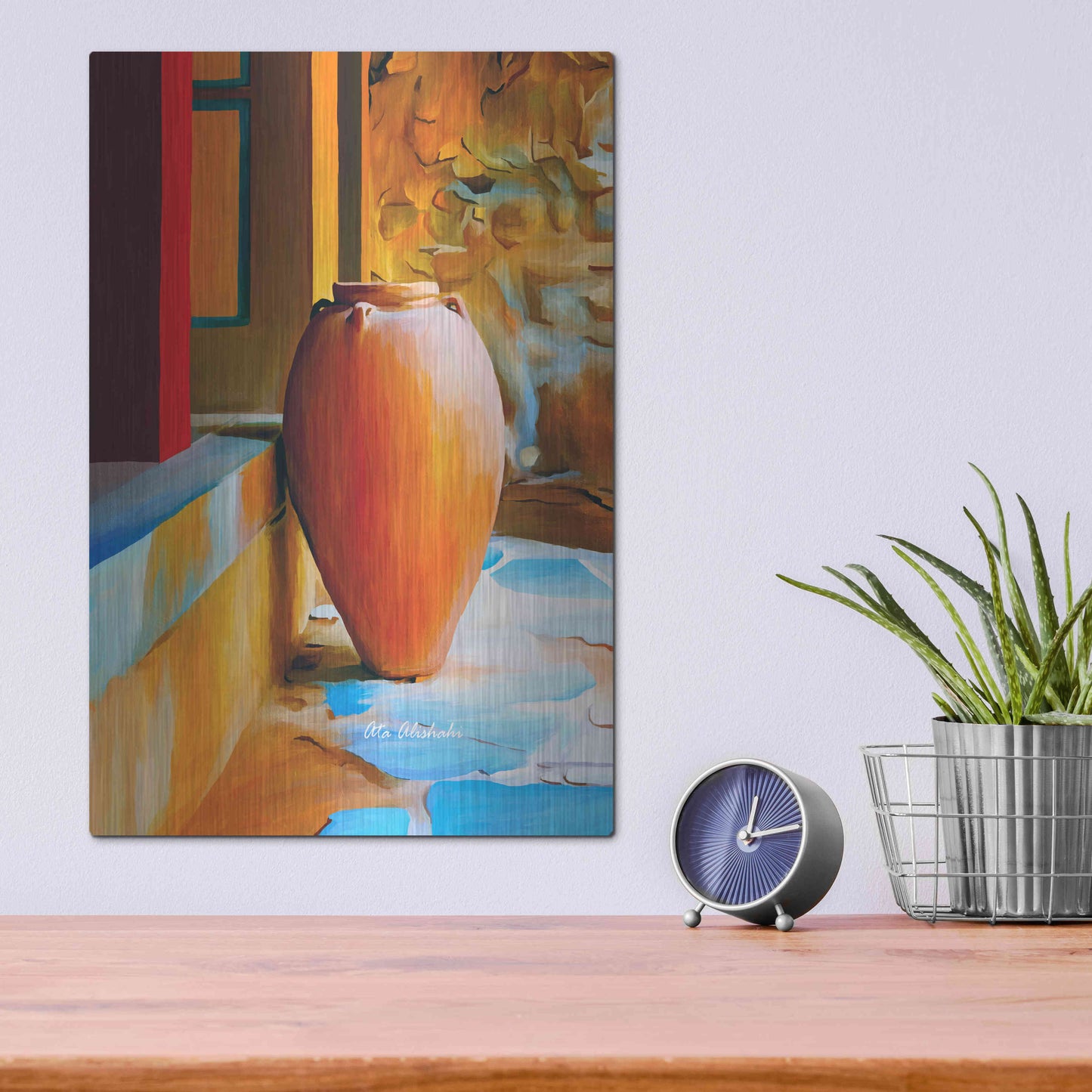 Luxe Metal Art 'Rustic Vase' by Ata Alishahi, Metal Wall Art,12x16