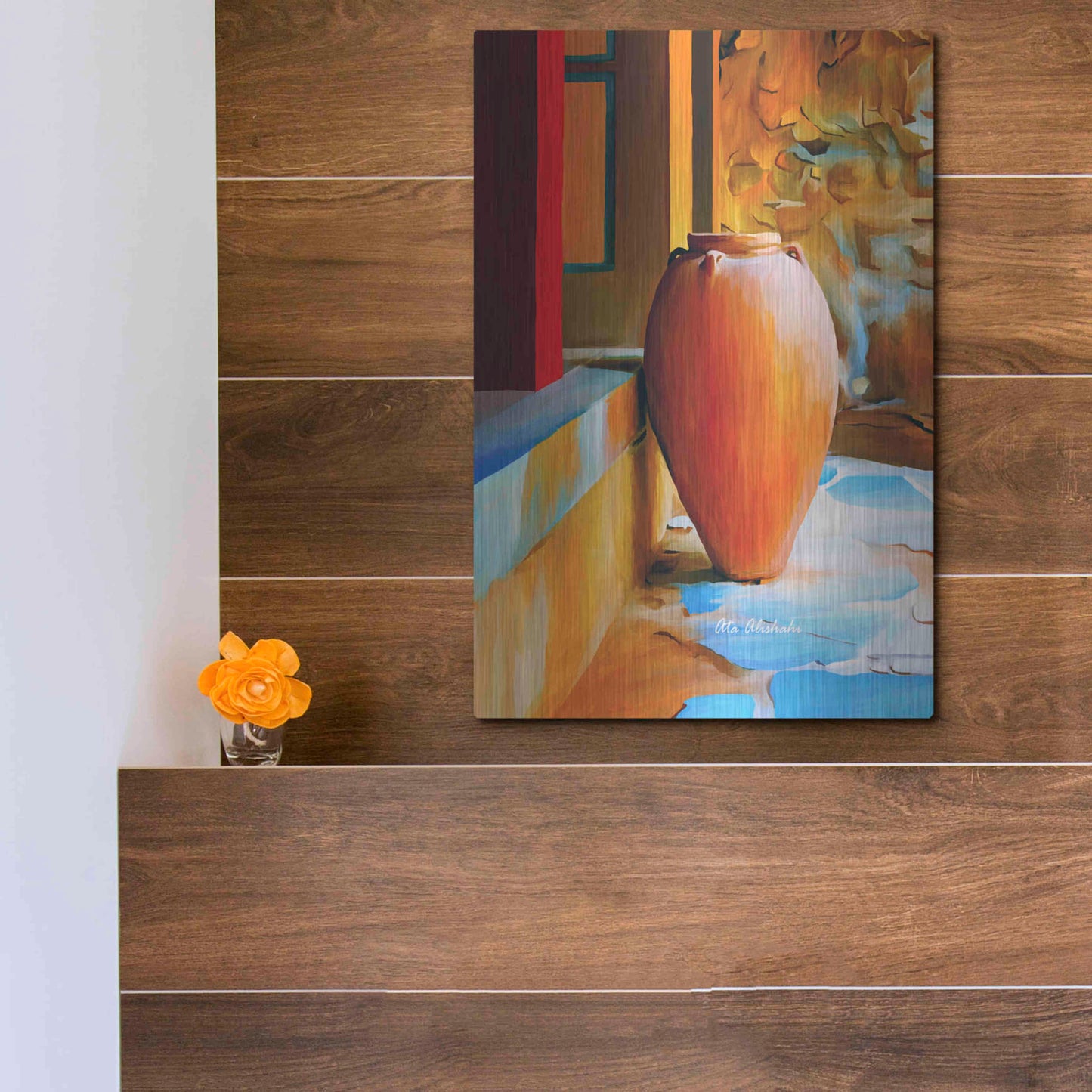 Luxe Metal Art 'Rustic Vase' by Ata Alishahi, Metal Wall Art,12x16