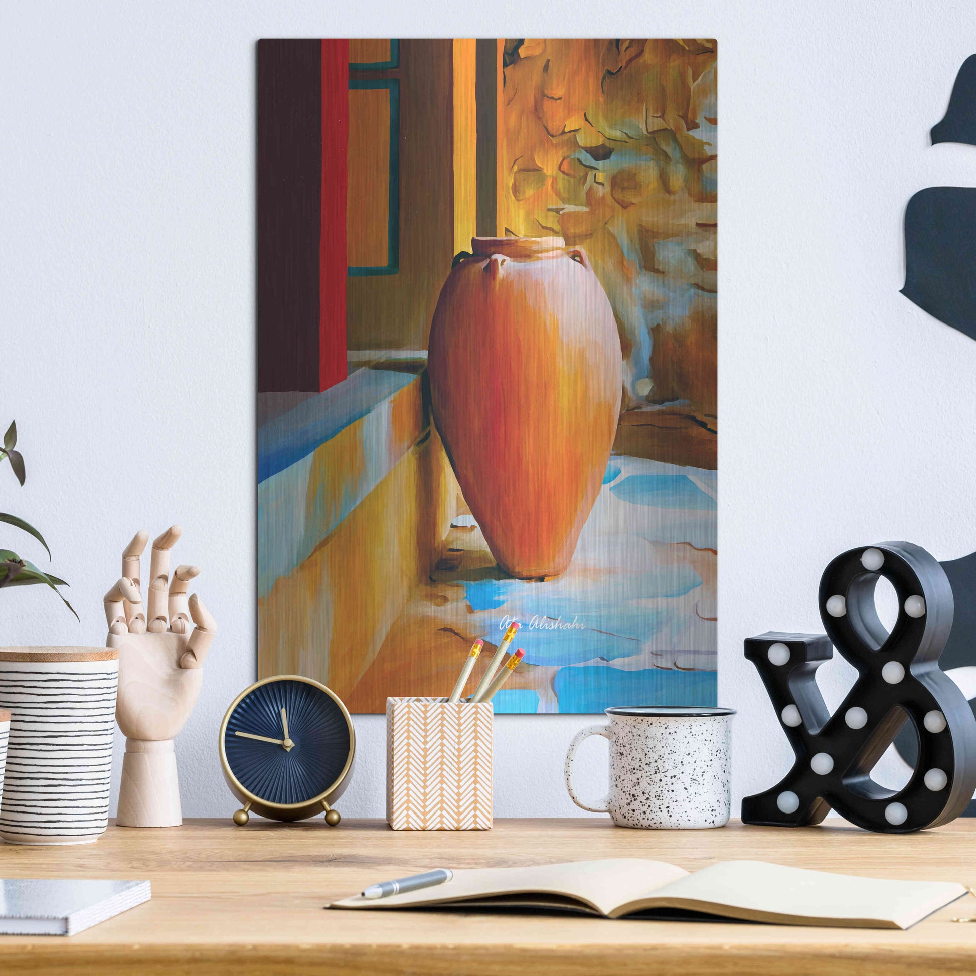 Luxe Metal Art 'Rustic Vase' by Ata Alishahi, Metal Wall Art,12x16