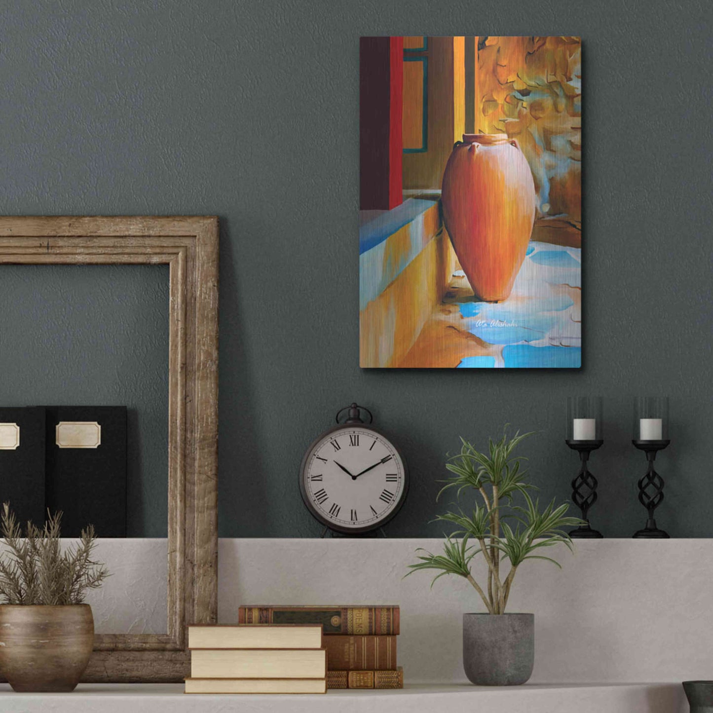 Luxe Metal Art 'Rustic Vase' by Ata Alishahi, Metal Wall Art,12x16