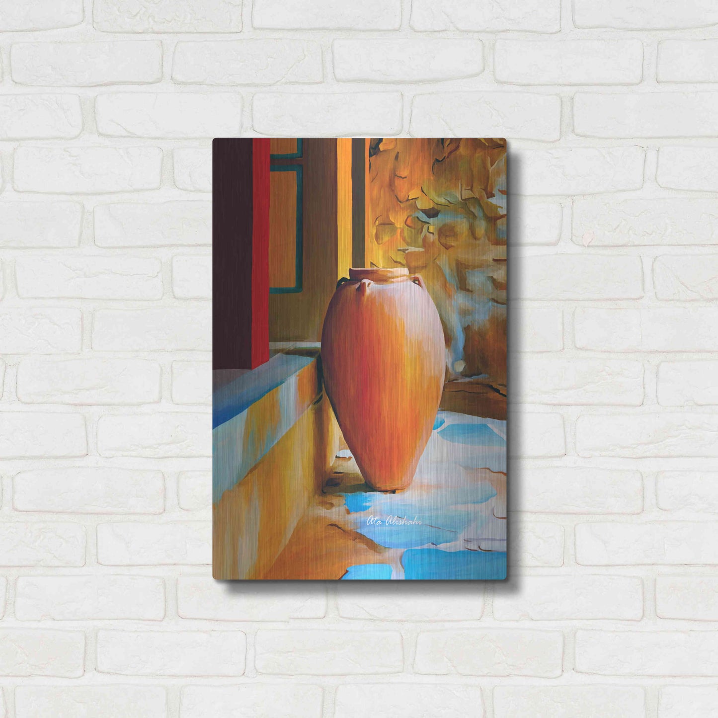 Luxe Metal Art 'Rustic Vase' by Ata Alishahi, Metal Wall Art,16x24