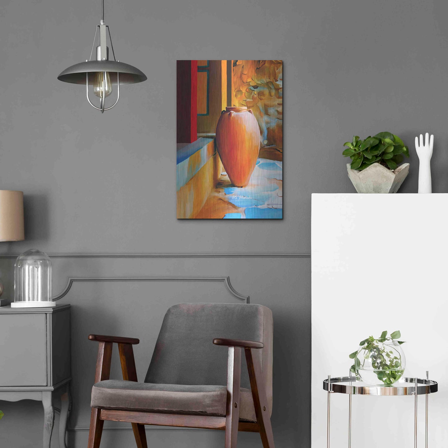 Luxe Metal Art 'Rustic Vase' by Ata Alishahi, Metal Wall Art,16x24