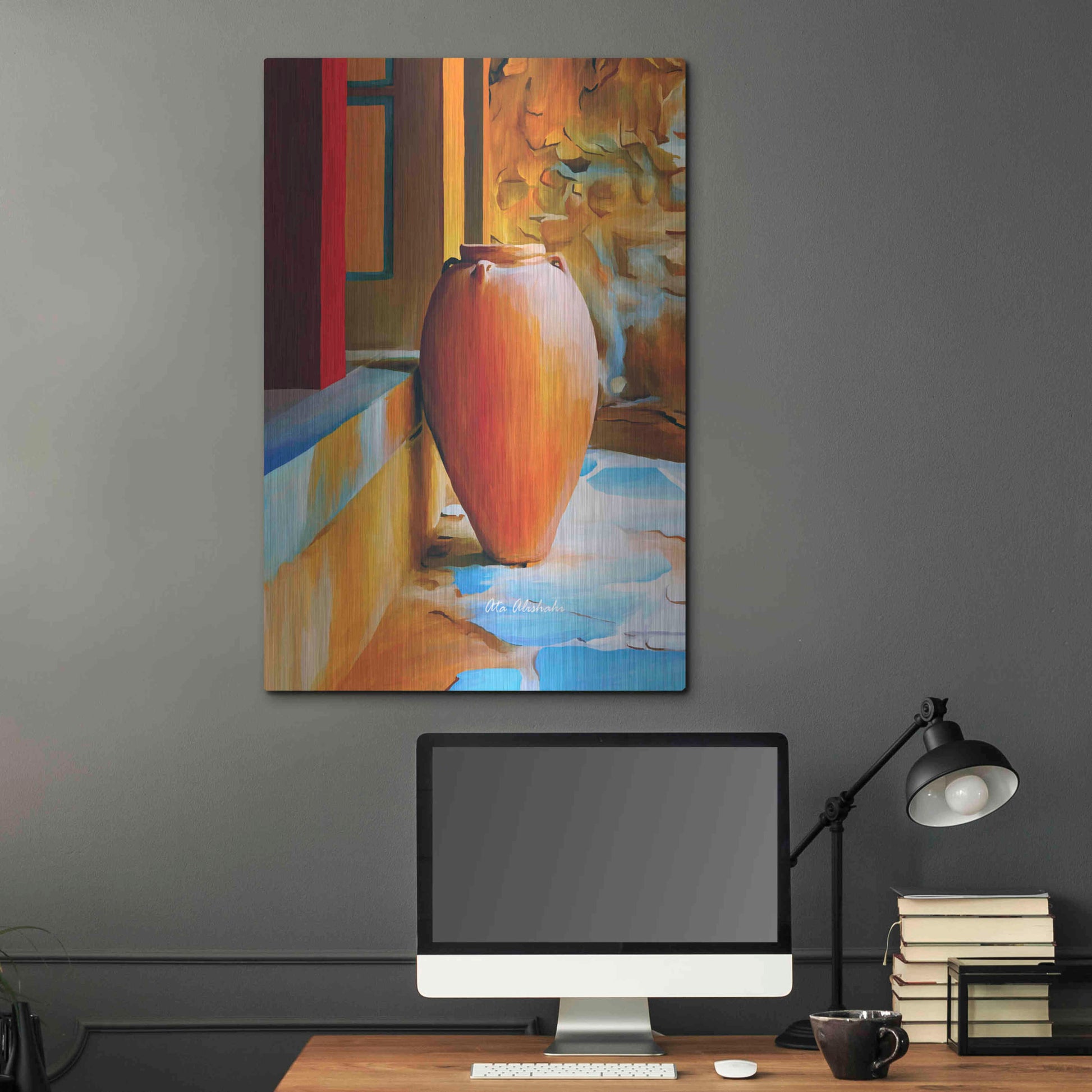 Luxe Metal Art 'Rustic Vase' by Ata Alishahi, Metal Wall Art,24x36