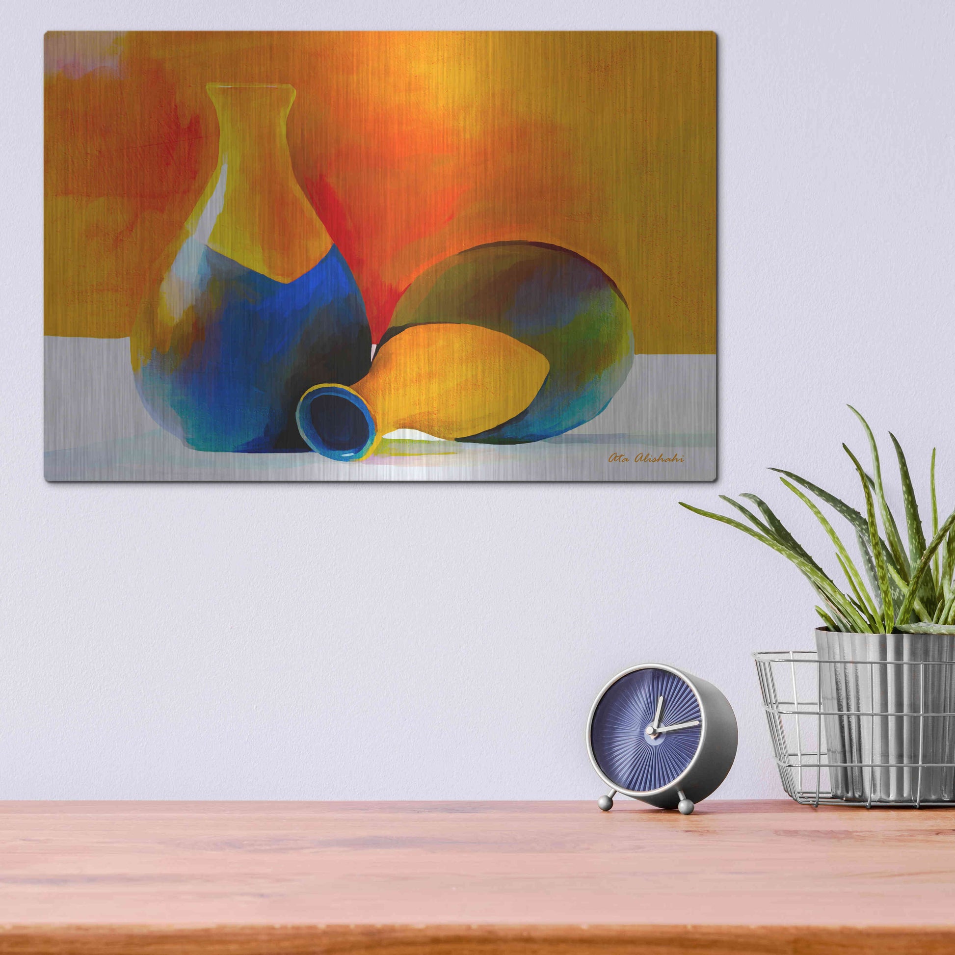 Luxe Metal Art 'Two Vases' by Ata Alishahi, Metal Wall Art,16x12