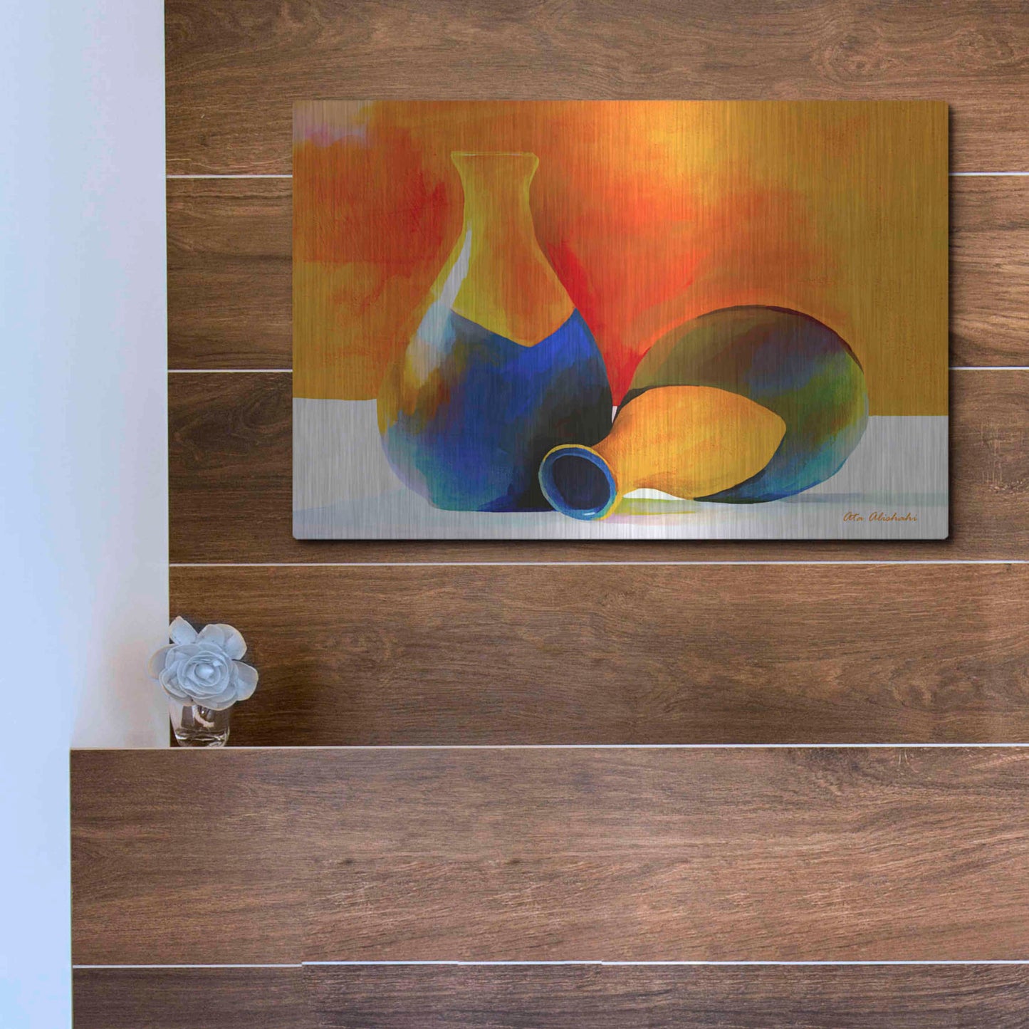 Luxe Metal Art 'Two Vases' by Ata Alishahi, Metal Wall Art,16x12