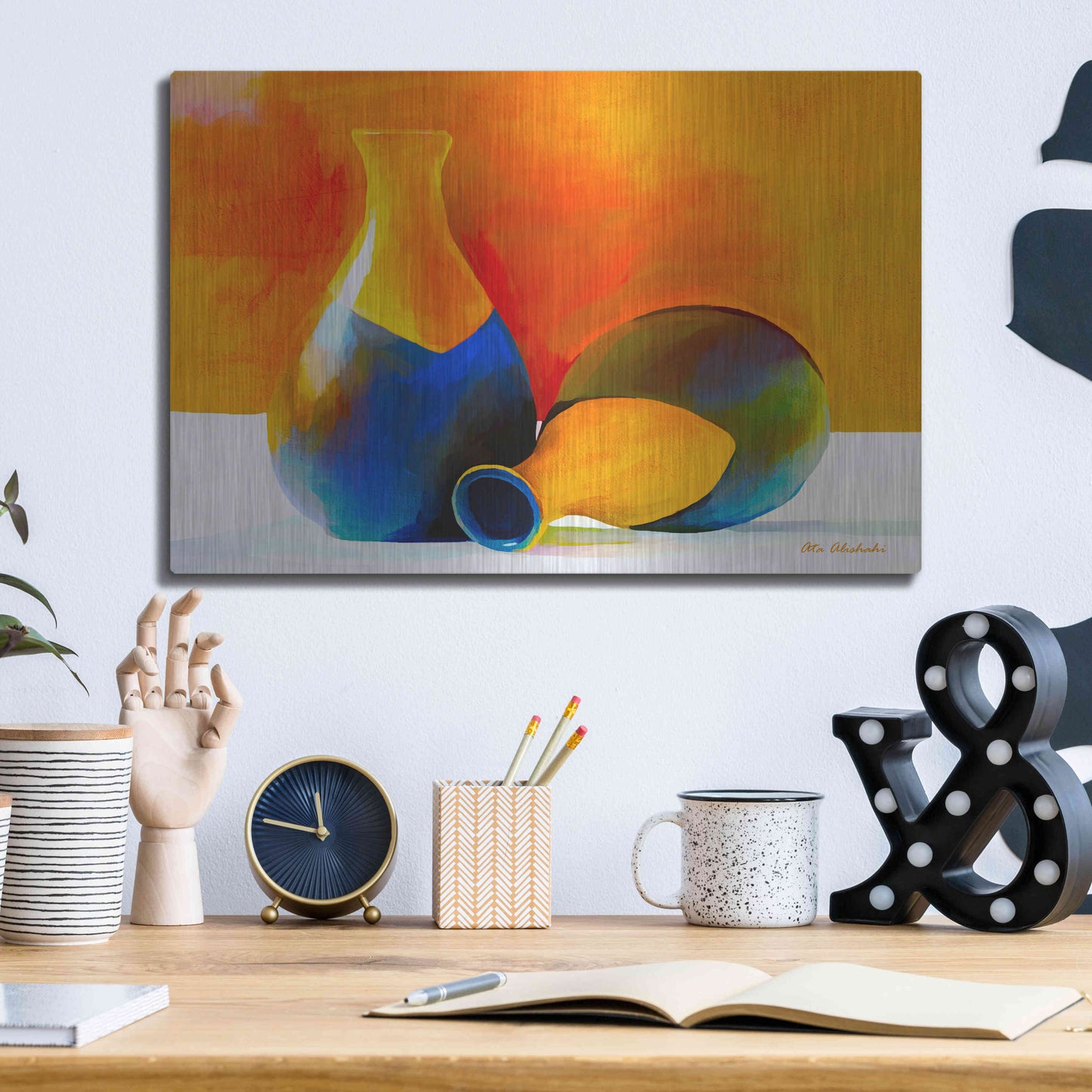 Luxe Metal Art 'Two Vases' by Ata Alishahi, Metal Wall Art,16x12