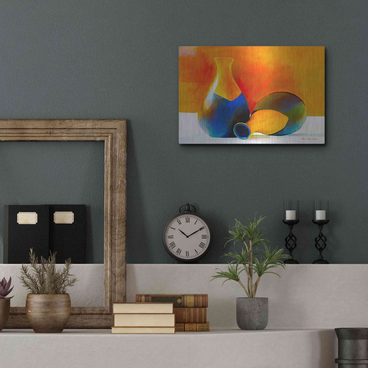 Luxe Metal Art 'Two Vases' by Ata Alishahi, Metal Wall Art,16x12