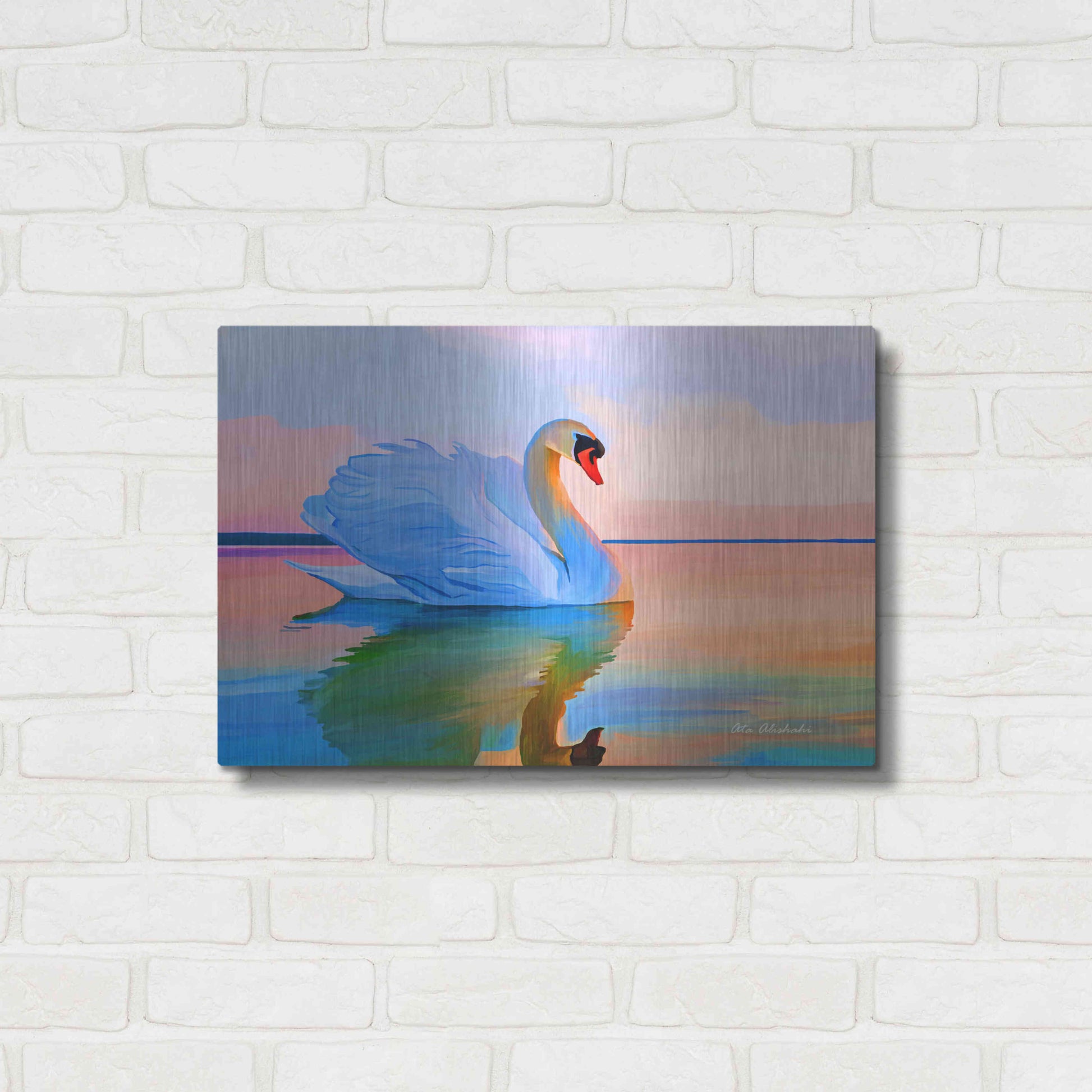 Luxe Metal Art 'White Swan' by Ata Alishahi, Metal Wall Art,24x16