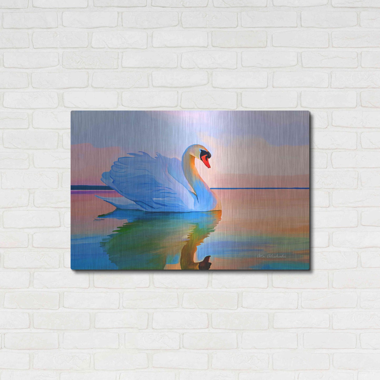 Luxe Metal Art 'White Swan' by Ata Alishahi, Metal Wall Art,36x24