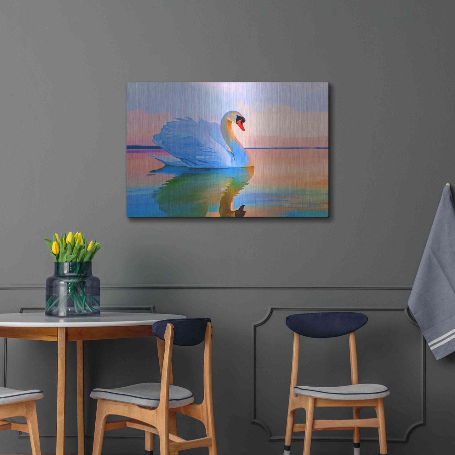 Luxe Metal Art 'White Swan' by Ata Alishahi, Metal Wall Art,36x24