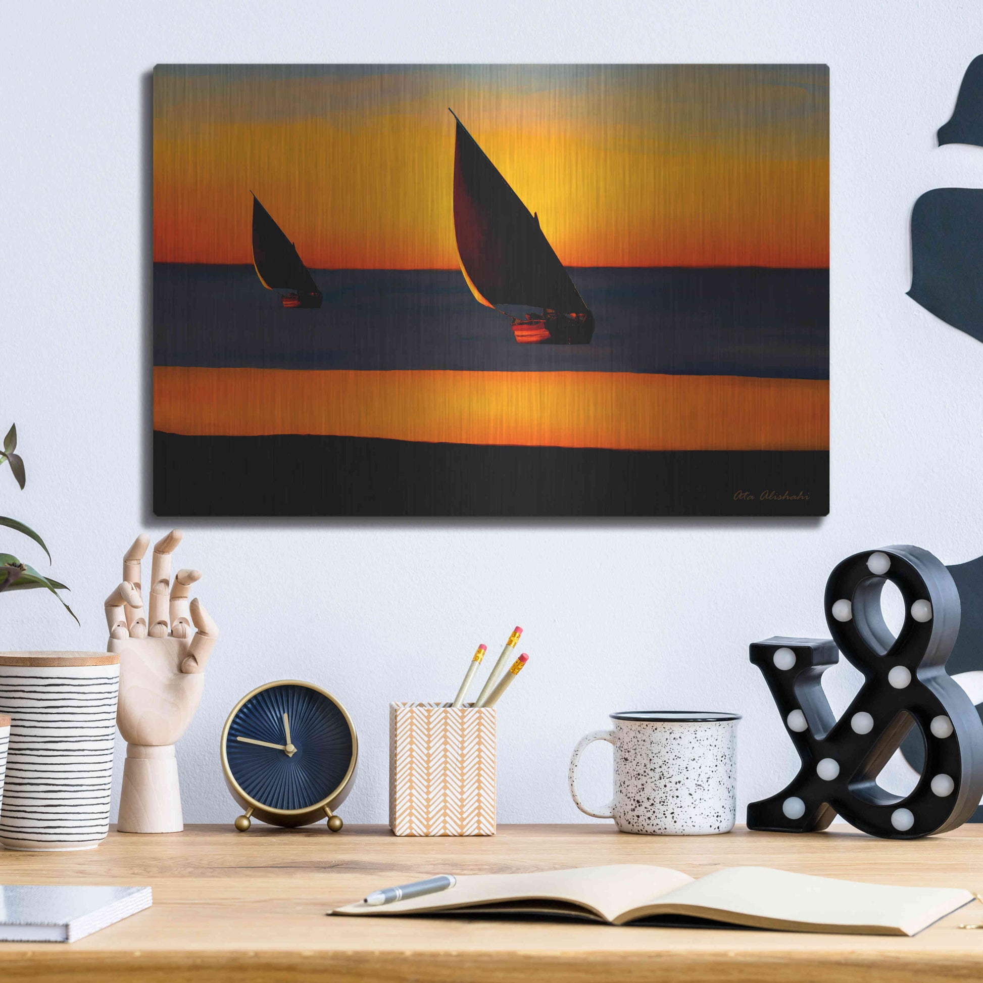 Luxe Metal Art 'Sunset' by Ata Alishahi, Metal Wall Art,16x12